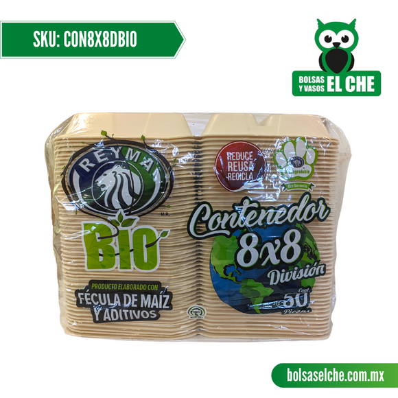 COD: CON8X8DBIO - CONTENEDOR BIODEGRADABLE CON DIVISION - MEDIDA 8CM X 8CM - MARCA REYMA - PAQ. CON 50 PZAS.