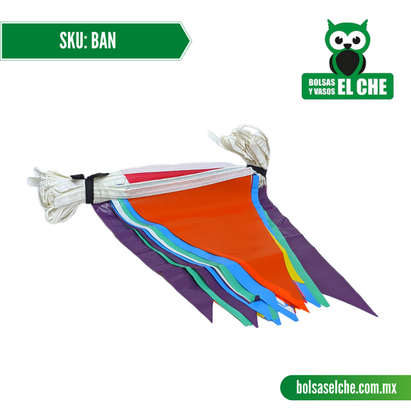 Codigo: BAN - Rollo de Banderitas de Colores -  50 Mtrs de Largo - Se vende por Pieza