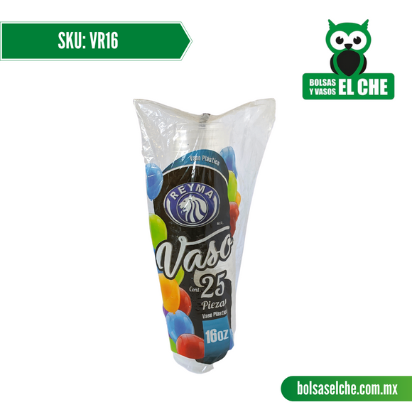 COD: VR16 - VASO TRANSPARENTE No. 16 - REYMA - PAQUETE: 25 PZAS