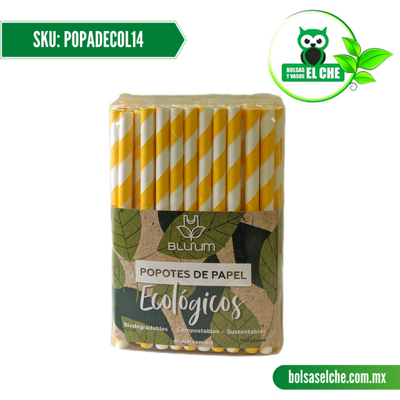 COD:POPADECOL14 - POPOTE DE PAPEL DECORADO COLOR 14CM / 8 MM