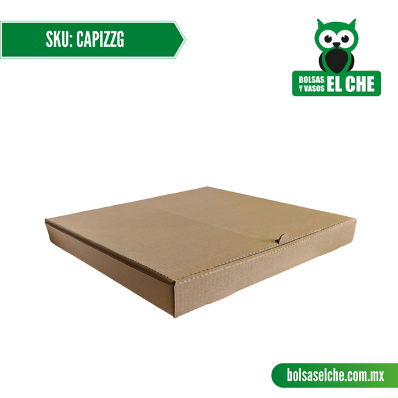 COD: CAPIZZG - CAJA PARA PIZZA GRANDE CORRUGADO CON IMPRESIONES - DIAMETRO 15 PULGADAS - CARTON - COLOR CAFÉ