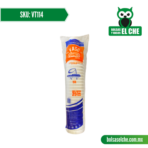 COD: VT114 - VASO TERMICO COLOR BLANCO No. 114 - PAQUETE: 25 PZAS