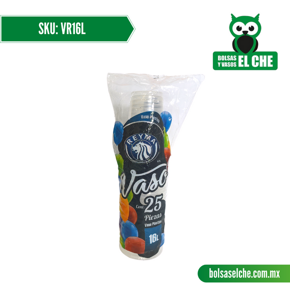 COD: VR16L - VASO TRANSPARENTE No. 16LG - REYMA - PAQUETE: 25 PZAS