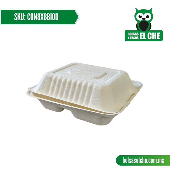 COD: CON8X8BIOD - CONTENEDOR BIODEGRADABLE CON DIVISIÓN - MEDIDA 8CM X 8CM - CONVERMEX - GABAZO DE CAÑA - - PAQ. CON 25 PZS